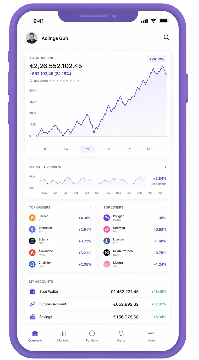 Numerazgo mobile app showing portfolio overview